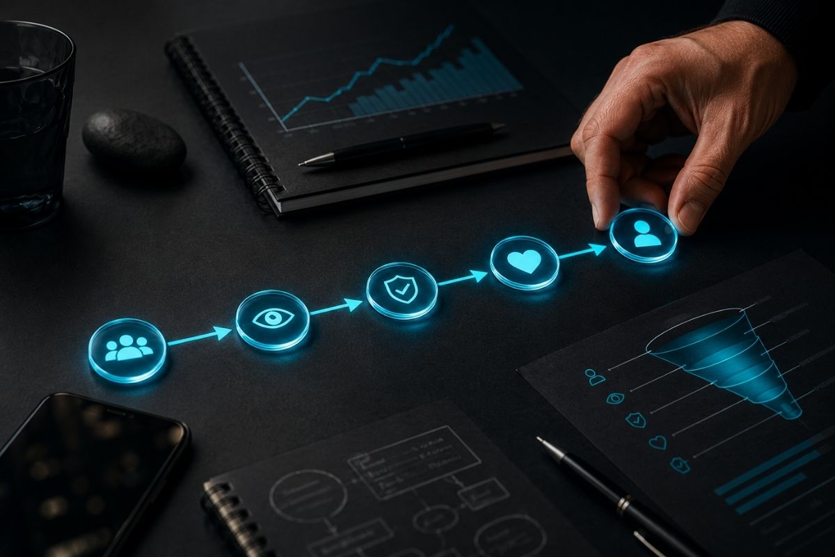 Ügyfélszerző digitális rendszer, amely a láthatóságtól a bizalmon át az érdeklődésig vezeti a látogatót.